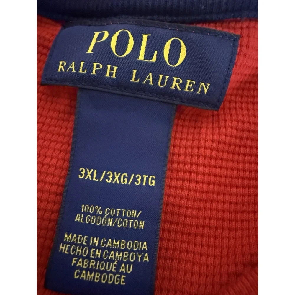 Polo Ralph Lauren Shirt Adult 3XL Red Waffle Knit Long Sleeve Pony Mens